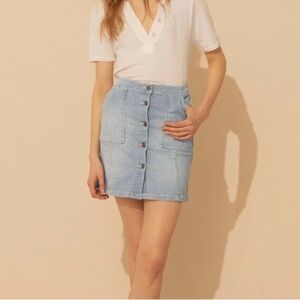 BA&ASH Blue White Stripe Button Front Cotton Skirt Size 10